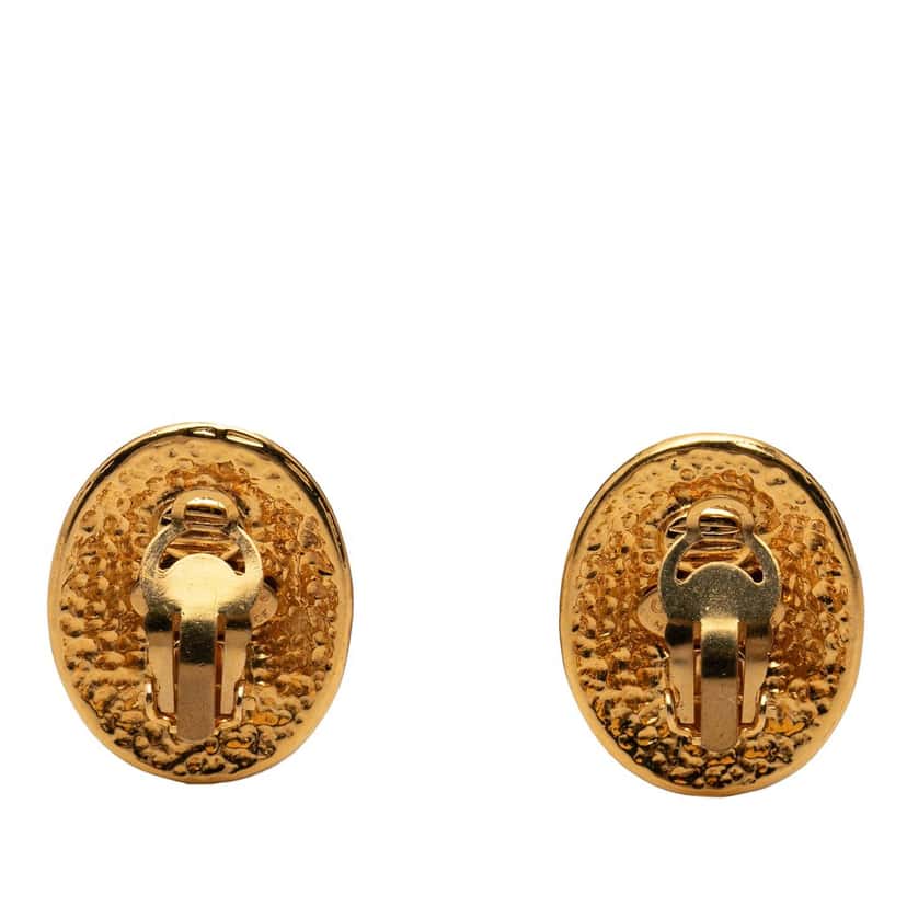 Chanel CC Gold Plated Oval Clip on Earrings Gold Metal Very good condition - Back View