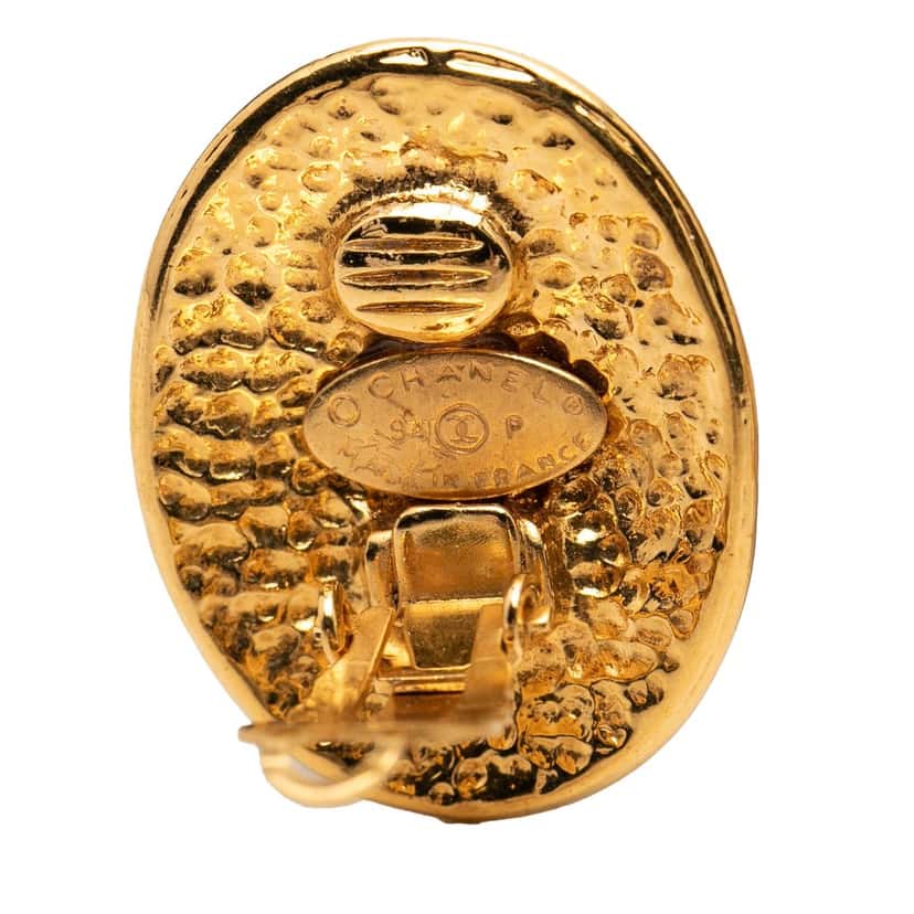Chanel CC Gold Plated Oval Clip on Earrings Gold Metal Very good condition - Inside View