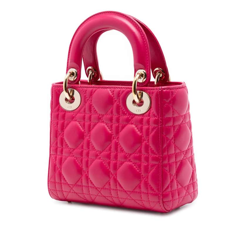 Dior Mini Lambskin Cannage Lady Dior Pink Leather Very good condition - Back View
