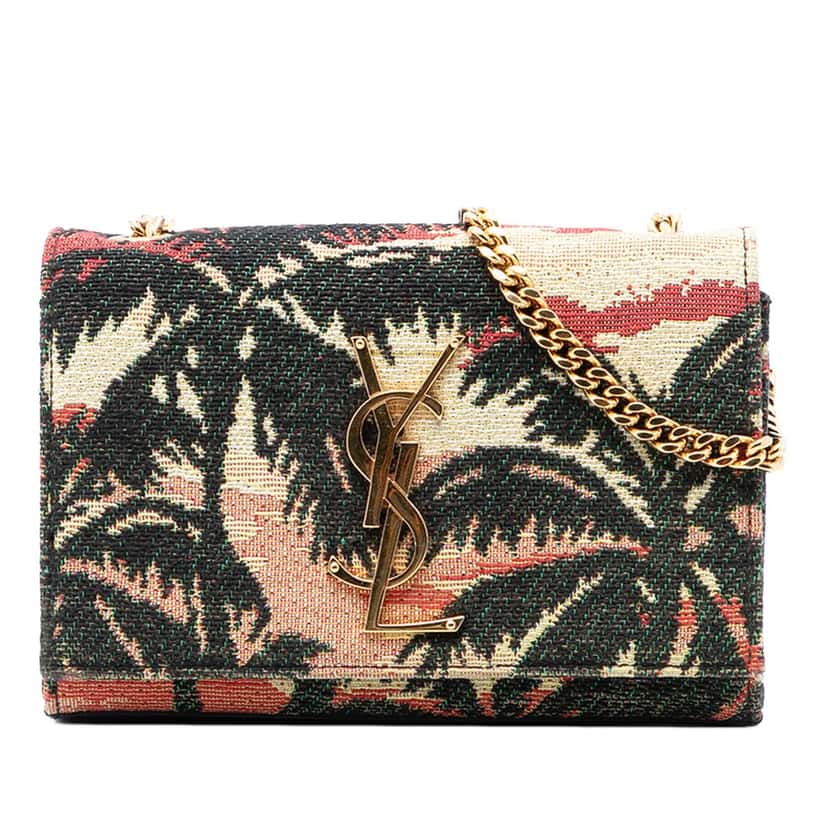 Saint Laurent Small Embroidered Canvas Palm Tree Monogram Kate Crossbody Red Very good condition - Front View