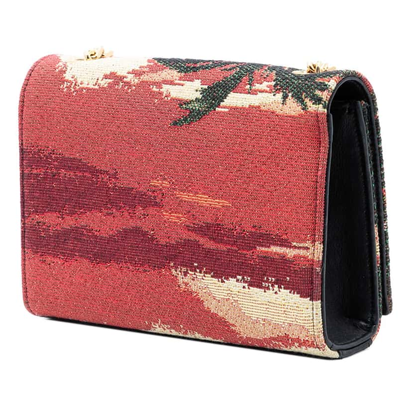 Saint Laurent Small Embroidered Canvas Palm Tree Monogram Kate Crossbody Red Very good condition - Back View