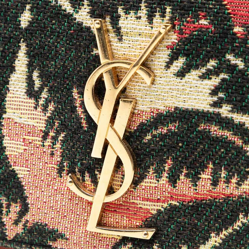 Saint Laurent Small Embroidered Canvas Palm Tree Monogram Kate Crossbody Red Very good condition - Box View