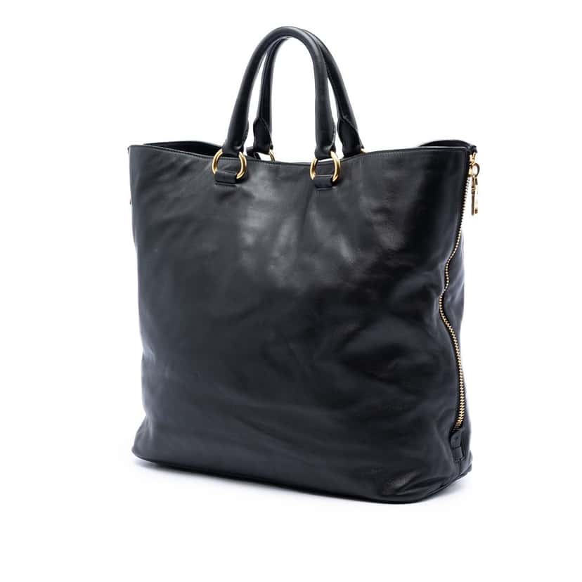 Prada Soft Calf Side Zip Open Convertible Tote Black Leather Very good condition - Back View