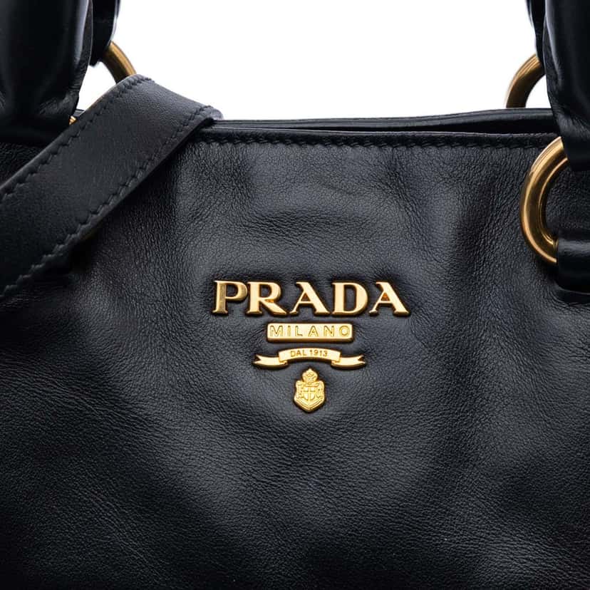 Prada Soft Calf Side Zip Open Convertible Tote Black Leather Very good condition - Box View