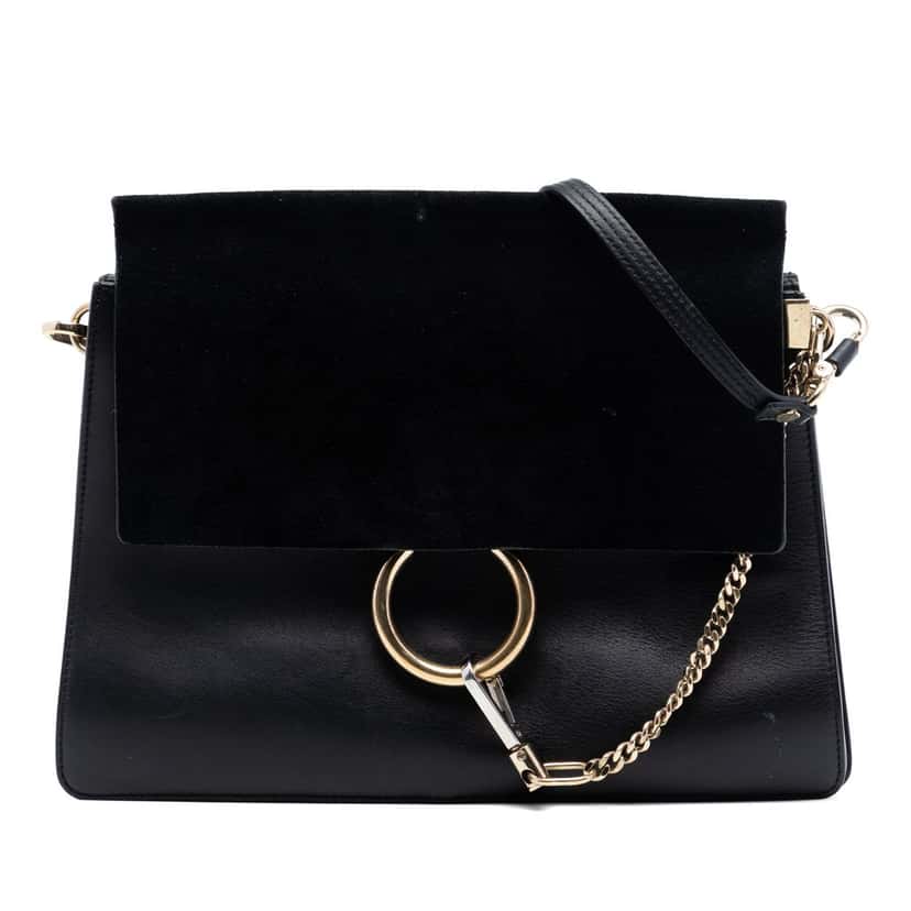 Chloé Medium Calfskin and Suede Faye Crossbody Black Leather Very good condition - Front View
