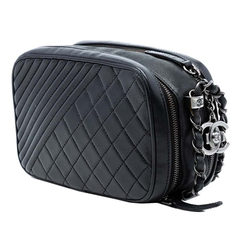 Chanel Mini Quilted Lambskin Coco Boy Camera Bag Black Leather Very good condition - Back View