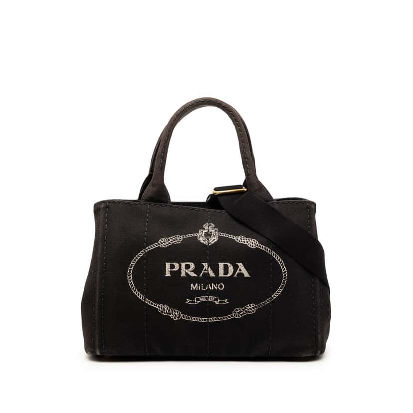 Prada Small Canvas Canapa Logo Satchel Black Very good condition - Front View