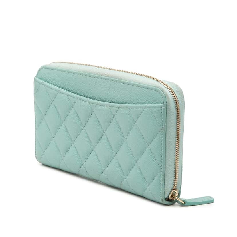 Chanel Quilted Caviar Zip Around Long Wallet Blue Leather Very good condition - Back View