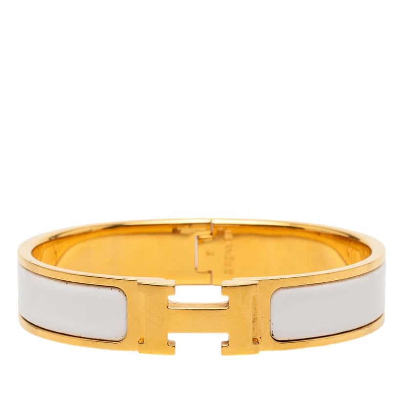 Hermès Narrow Enamel Clic H Bracelet PM White Very good condition - Front View