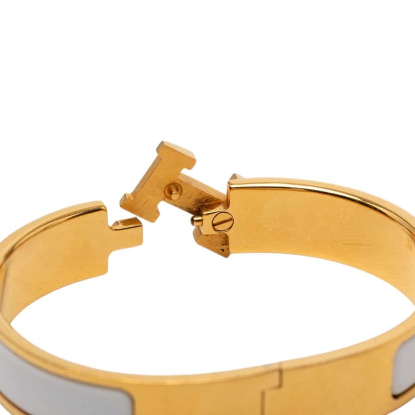 Hermès Narrow Enamel Clic H Bracelet PM White Very good condition - Box View