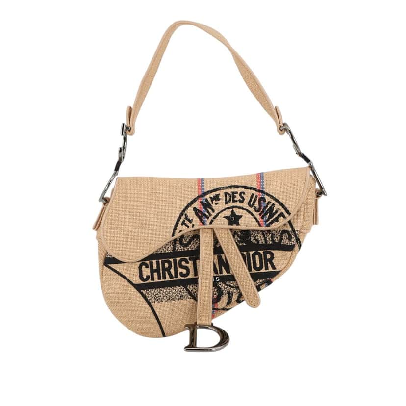 Dior Jute Union Embroidered Saddle Bag Beige Very good condition - Front View