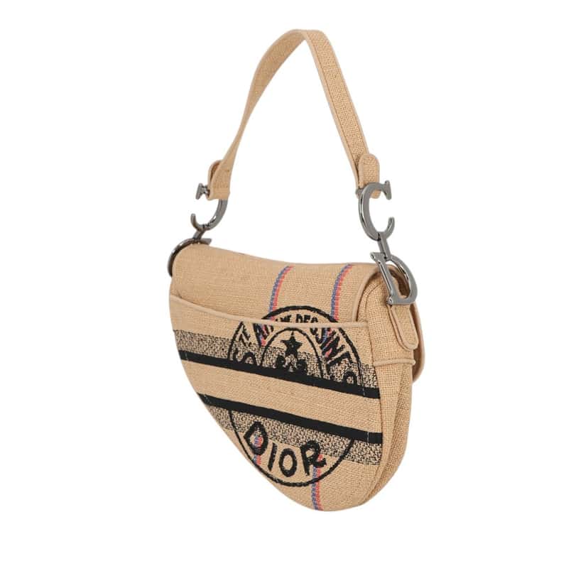 Dior Jute Union Embroidered Saddle Bag Beige Very good condition - Back View