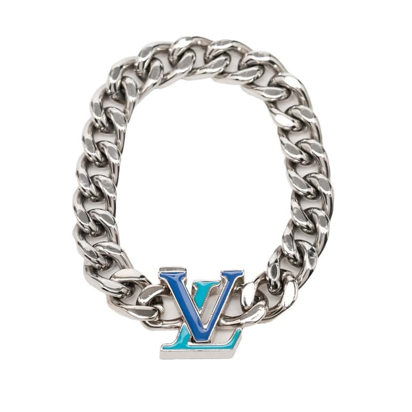 Louis Vuitton Stainless Steel Enamel LV Chain Bracelet M Silver Metal Very good condition - Front View