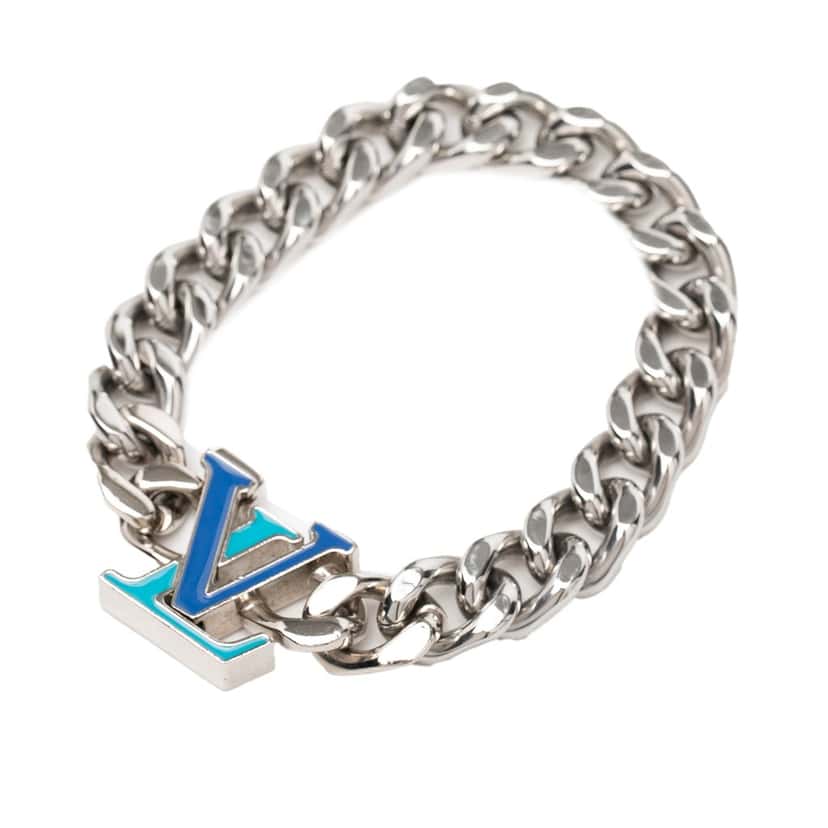 Louis Vuitton Stainless Steel Enamel LV Chain Bracelet M Silver Metal Very good condition - Back View