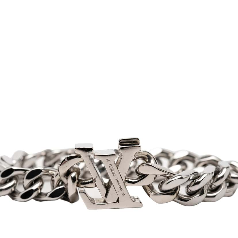 Louis Vuitton Stainless Steel Enamel LV Chain Bracelet M Silver Metal Very good condition - Model View