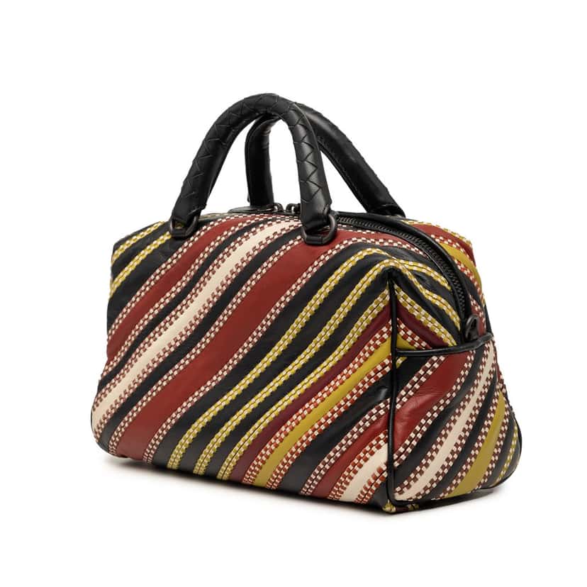 Bottega Veneta Nappa Diagonal Stripe Boston Bag Black Leather Very good condition - Back View