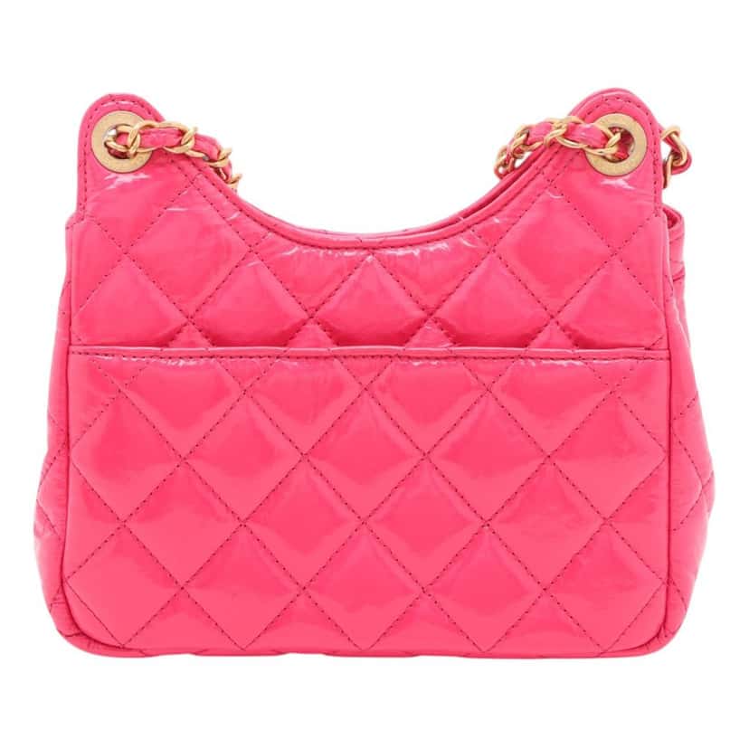 Chanel Medium Shiny Crumpled Calfskin Wavy CC Hobo Pink Leather Very good condition - Back View