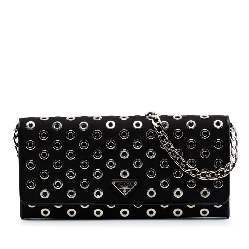Prada Tessuto Grommet Wallet On Chain Black Very good condition - Front View