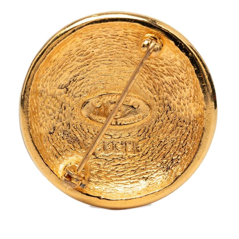 Chanel CC Gold Plated Round Sunburst Brooch Gold Metal Very good condition - Back View