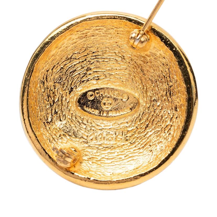 Chanel CC Gold Plated Round Sunburst Brooch Gold Metal Very good condition - Inside View