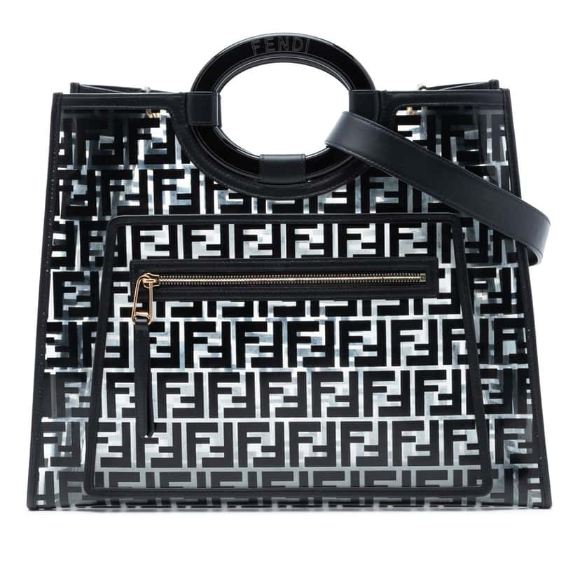 Fendi Medium FF PVC and Vitello Century Runaway Shopper Tote Black Plastic Very good condition - Front View