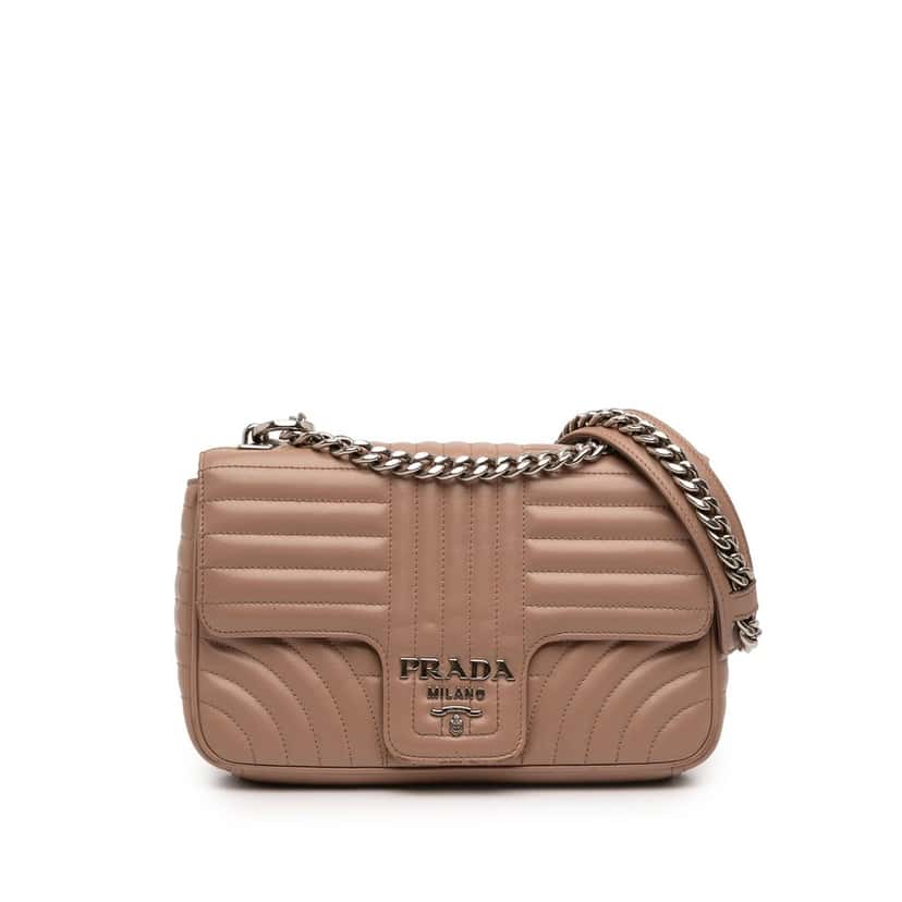 Prada Medium Soft Calf Impunture Diagramme Bag Beige Leather Good condition - Front View