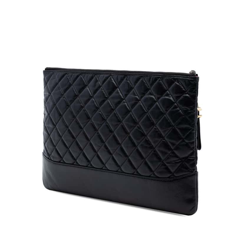 Chanel Large Aged Calfskin Gabrielle O Case Clutch Black Leather Very good condition - Back View