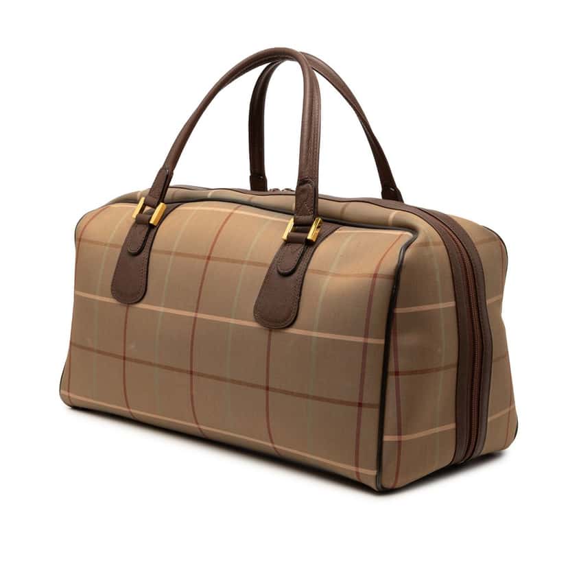 Burberry Vintage Check Canvas Boston Bag Brown Very good condition - Back View