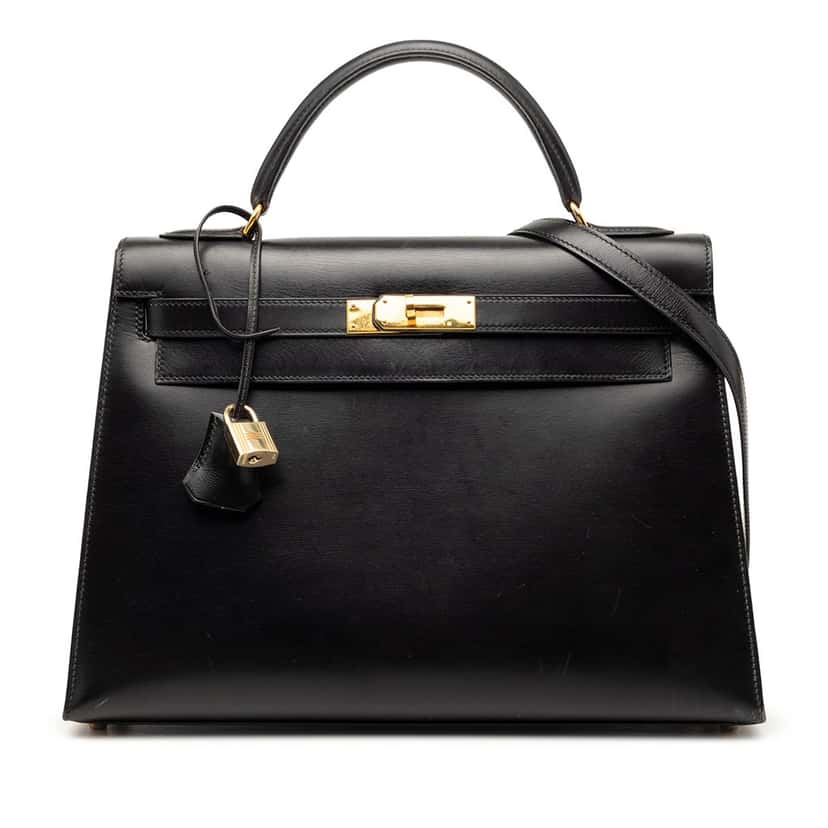 Hermès Box Calf Kelly Sellier 32 Black Leather Very good condition - Front View