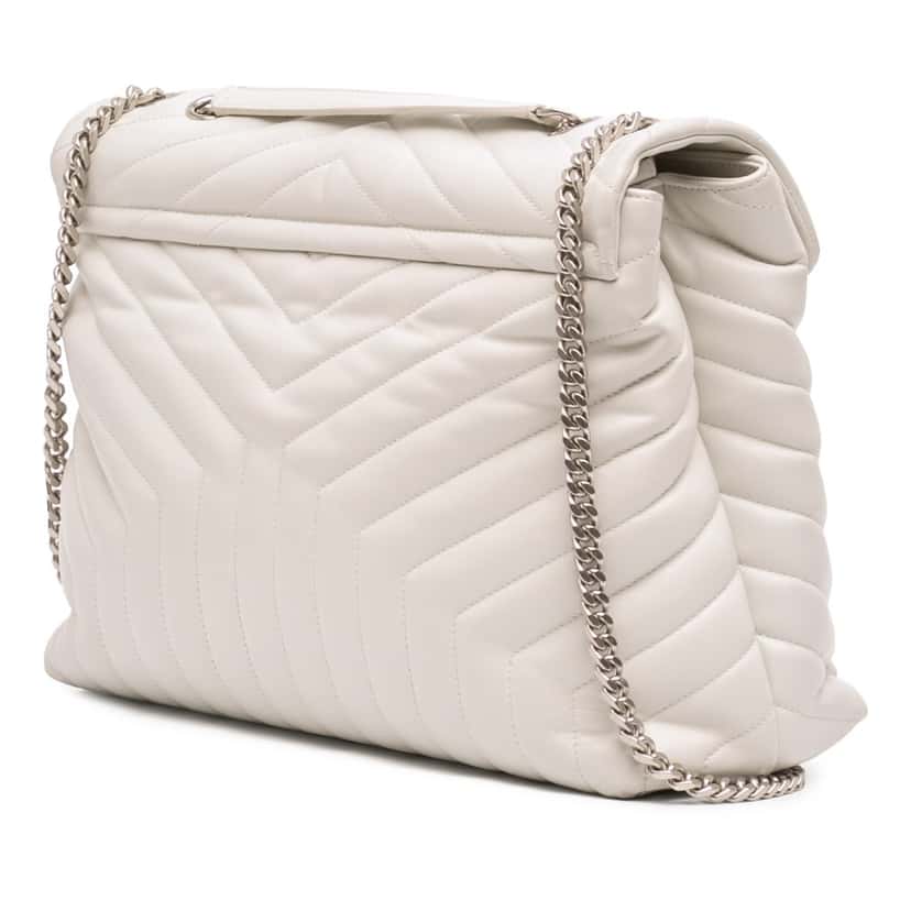 Saint Laurent Large Matelasse Calfskin Monogram LouLou Shoulder Bag White Leather Very good condition - Back View