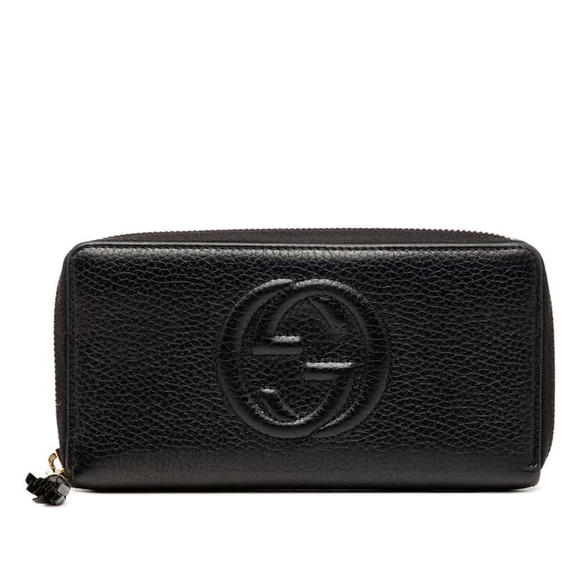 Gucci Grained Calfskin Soho Zip Around Wallet Black Leather Very good condition - Front View