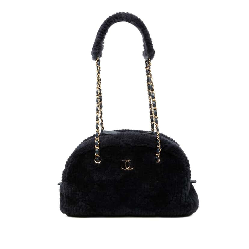 Chanel Coco Neigh Large Quilted Shearling Bowling Bag Blue Very good condition - Front View