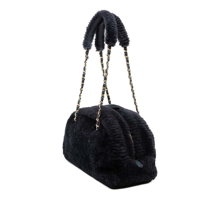 Chanel Coco Neigh Large Quilted Shearling Bowling Bag Blue Very good condition - Back View