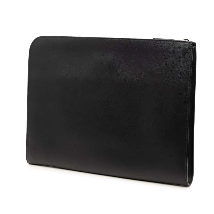 Prada Saffiano Zip Around Portfolio Black Leather Very good condition - Back View