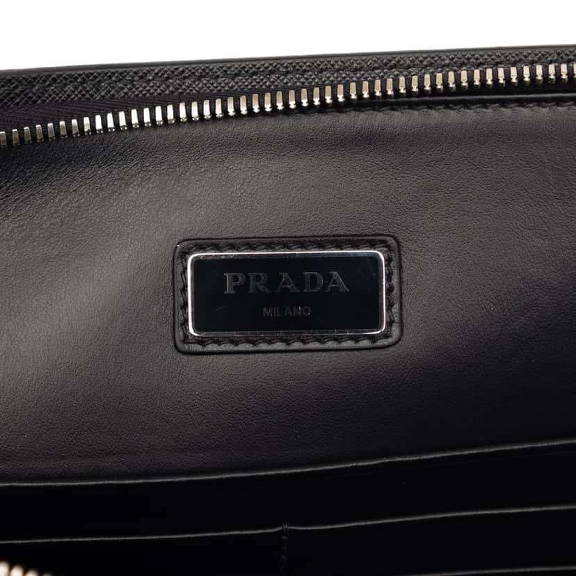 Prada Saffiano Zip Around Portfolio Black Leather Very good condition - Box View