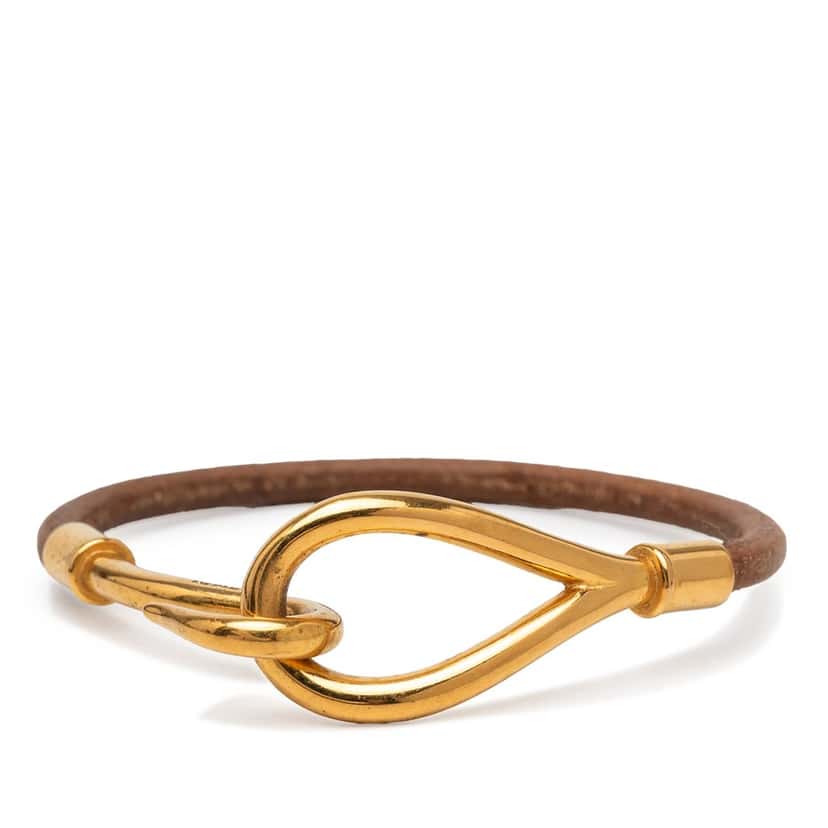 Hermès Calfskin and Gold Plated Jumbo hook Bracelet Brown Leather Very good condition - Front View