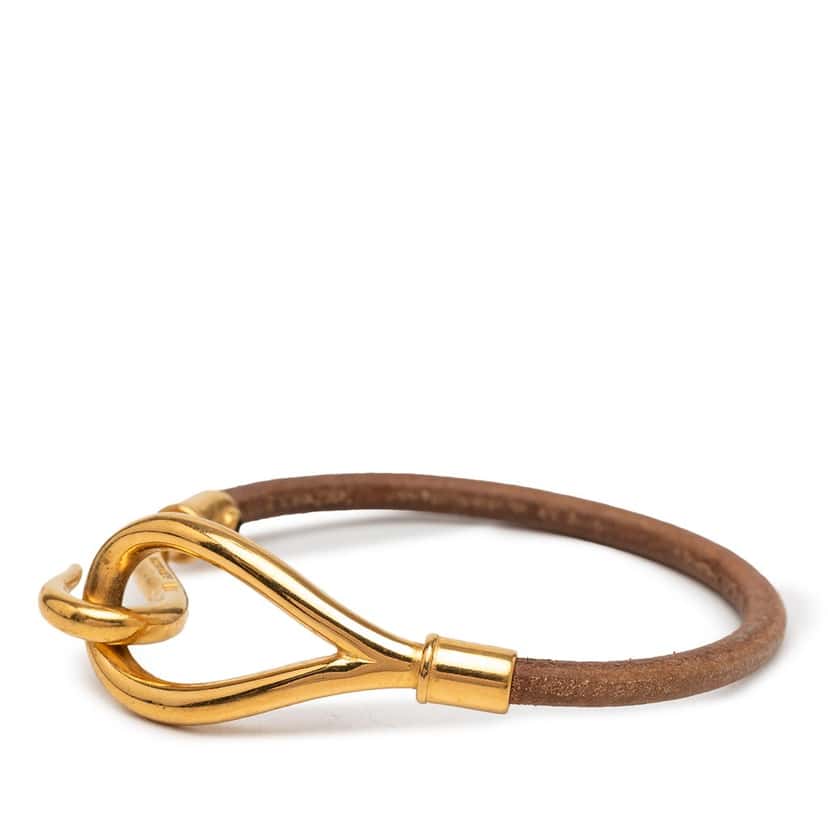 Hermès Calfskin and Gold Plated Jumbo hook Bracelet Brown Leather Very good condition - Back View