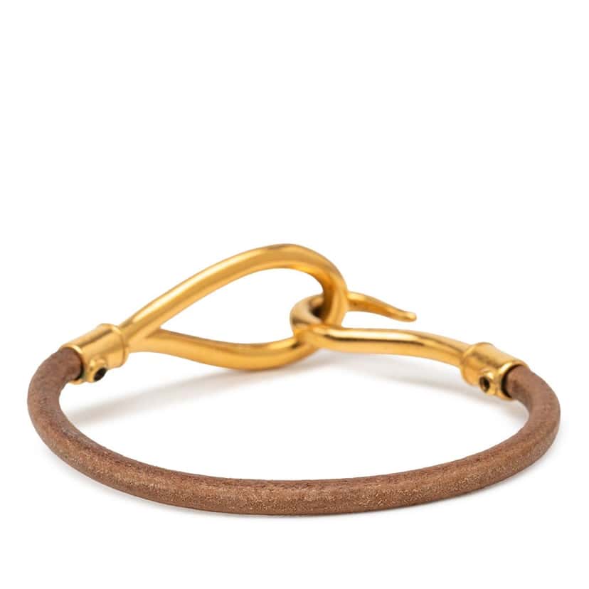 Hermès Calfskin and Gold Plated Jumbo hook Bracelet Brown Leather Very good condition - Inside View