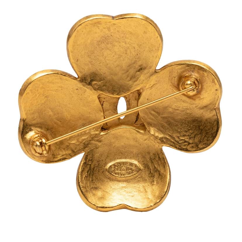 Chanel CC Gold Plated Grapevine Clover Brooch Gold Metal Very good condition - Back View