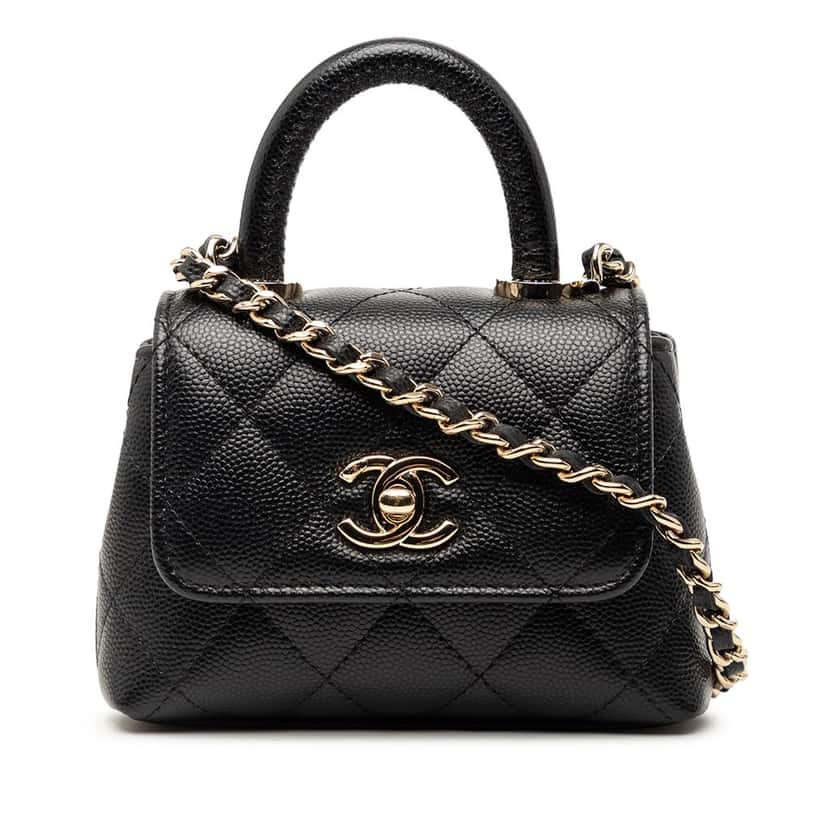 Chanel Nano Quilted Caviar Coco Top Handle Bag Black Leather Very good condition - Front View
