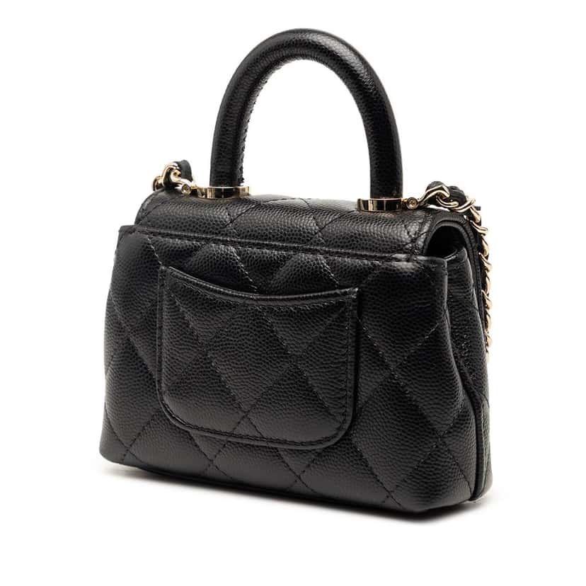 Chanel Nano Quilted Caviar Coco Top Handle Bag Black Leather Very good condition - Back View