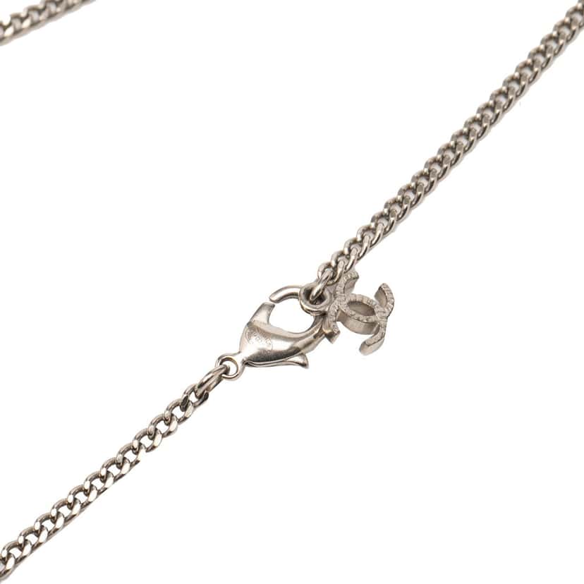 Chanel Silver Plated CC Rhinestone Pendant Necklace Silver Metal Never worn, with tag - Inside View
