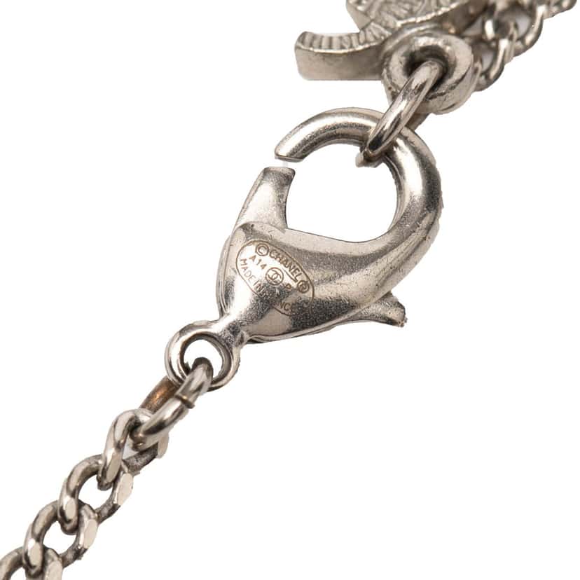 Chanel Silver Plated CC Rhinestone Pendant Necklace Silver Metal Never worn, with tag - Box View