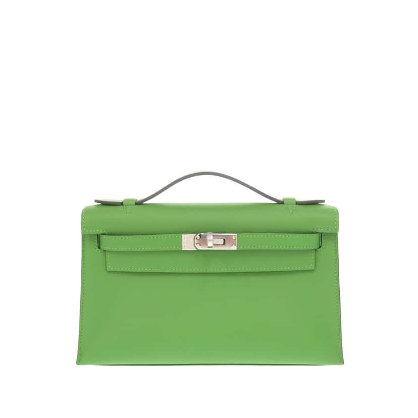 Hermès Swift Kelly Pochette 22 Green Leather Very good condition - Front View