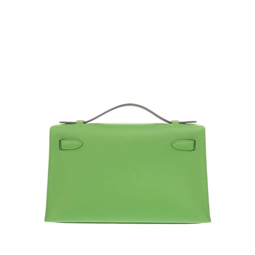 Hermès Swift Kelly Pochette 22 Green Leather Very good condition - Back View