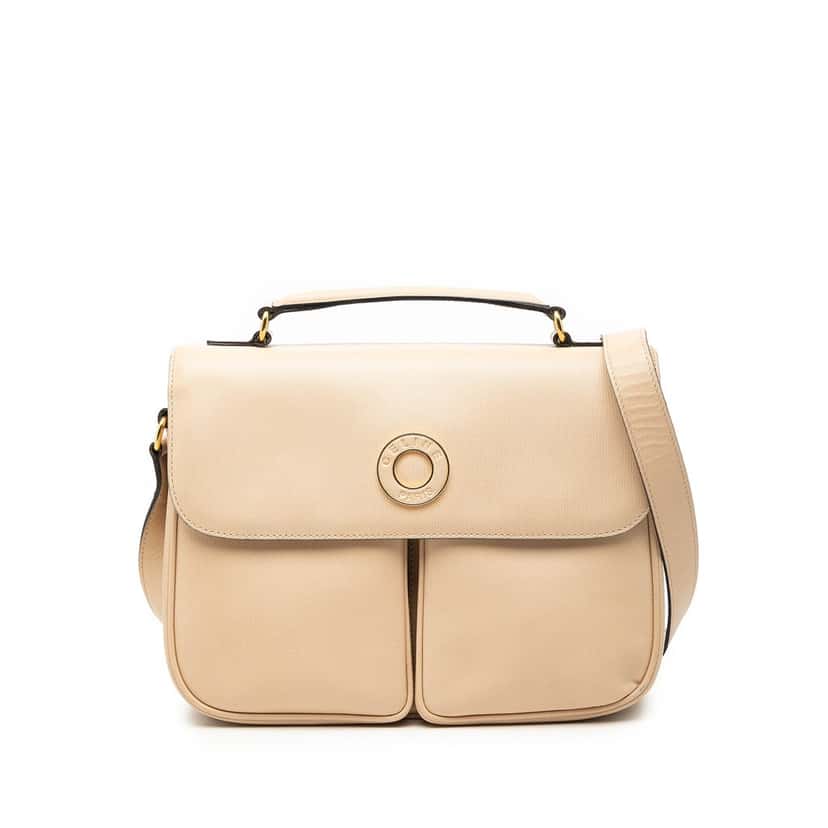 Celine Embossed Leather Satchel Beige Leather Very good condition - Front View