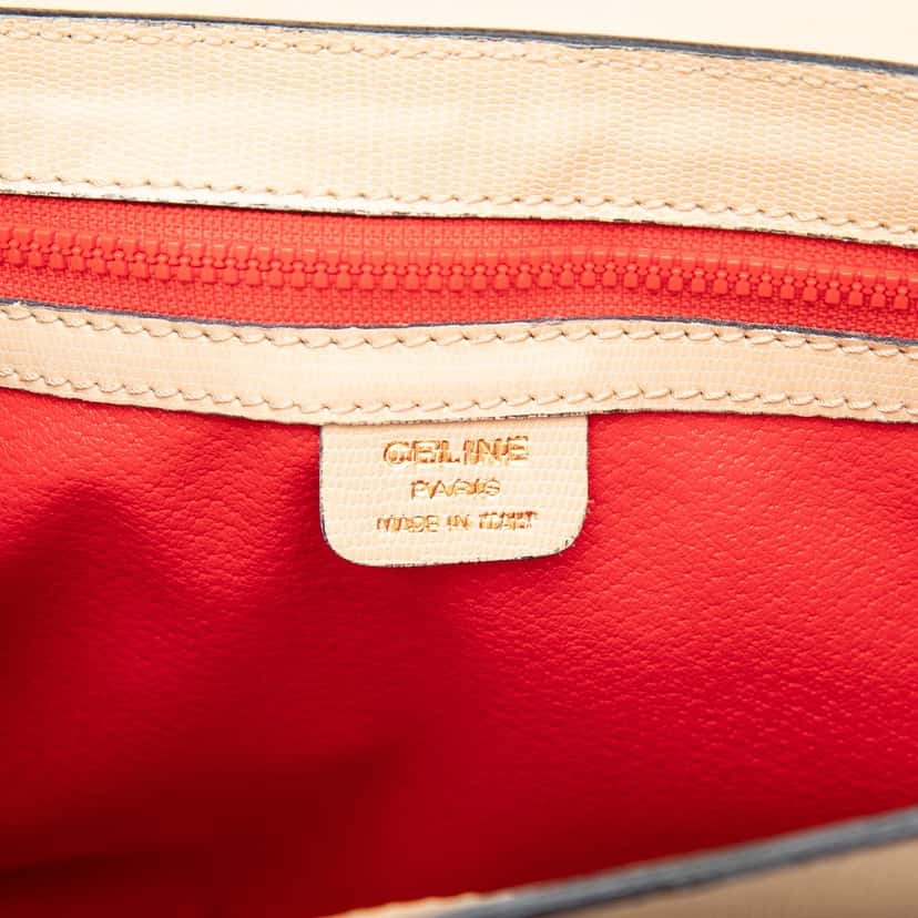 Celine Embossed Leather Satchel Beige Leather Very good condition - Box View