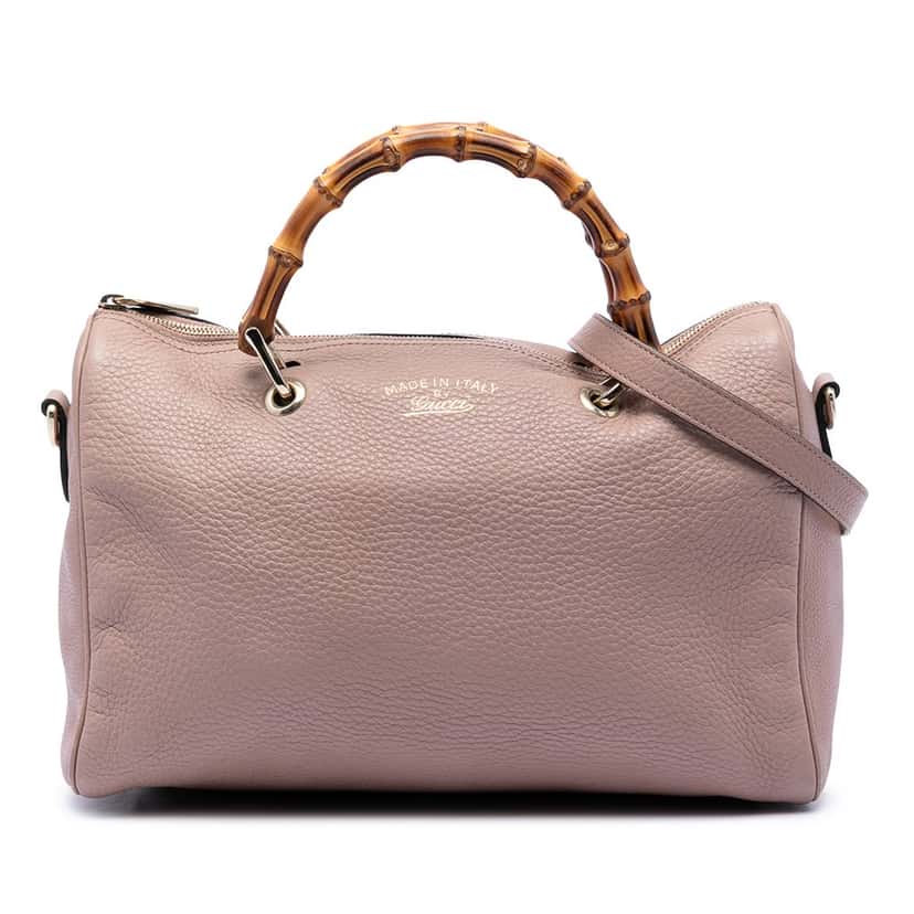 Gucci Medium Calfskin Bamboo Shopper Boston Bag Pink Leather Very good condition - Front View