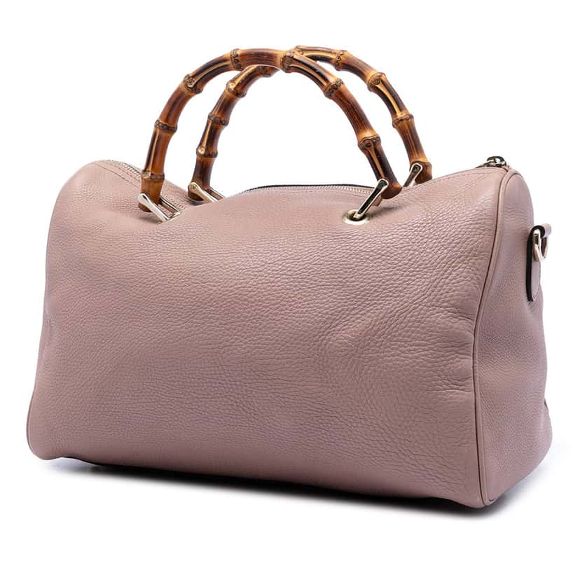 Gucci Medium Calfskin Bamboo Shopper Boston Bag Pink Leather Very good condition - Back View