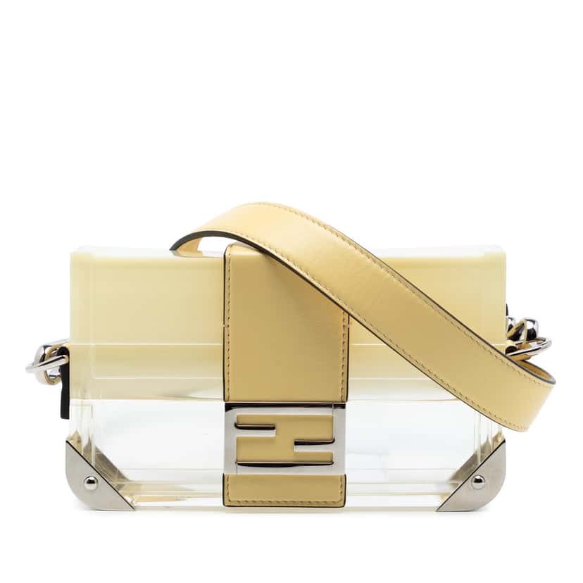 Fendi Mini Acrylic Vitello Trunk Baguette Crossbody Yellow Plastic Very good condition - Front View